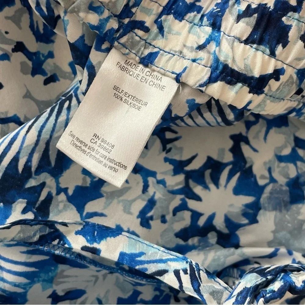 Theory Blue & White Floral Silk High Waisted Crop Pants Size 2 - Picture 4 of 5